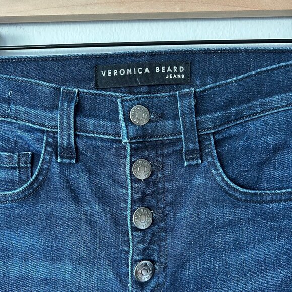 Veronica Beard Carolyn 10” Baby Boot Jeans Midinight w/ Fray Navy Red Size 26 - Picture 6 of 10